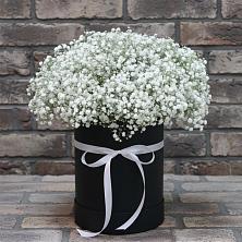 Цветочная композиция из Гипсофила в шляпной коробке в Абане